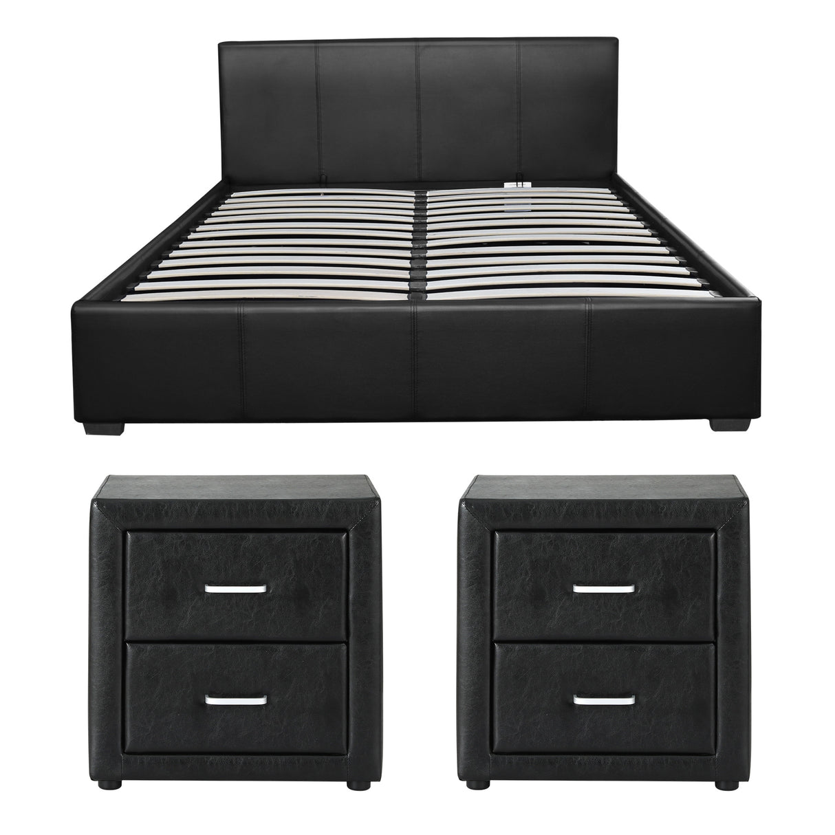Pescia Queen Bed Frame with Bedside Tables, Black