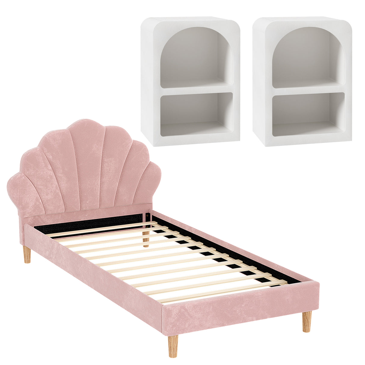 Empoli King Single Bed Frame with Bedside Tables, Pink