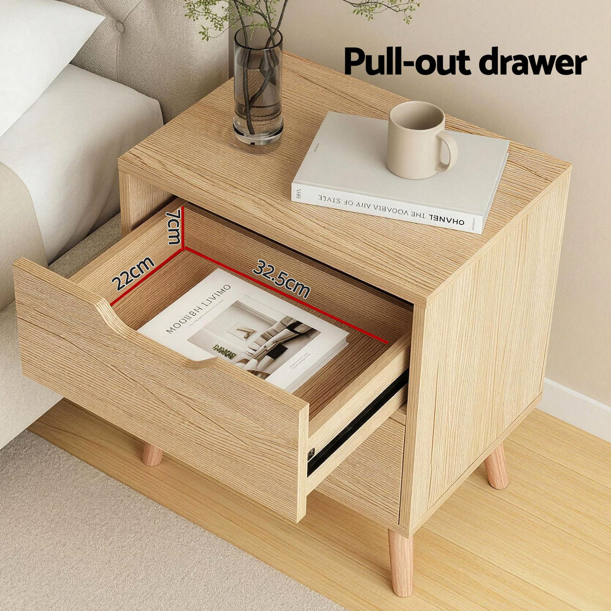 Certaldo Double Bed Frame with Bedside Table, Beige