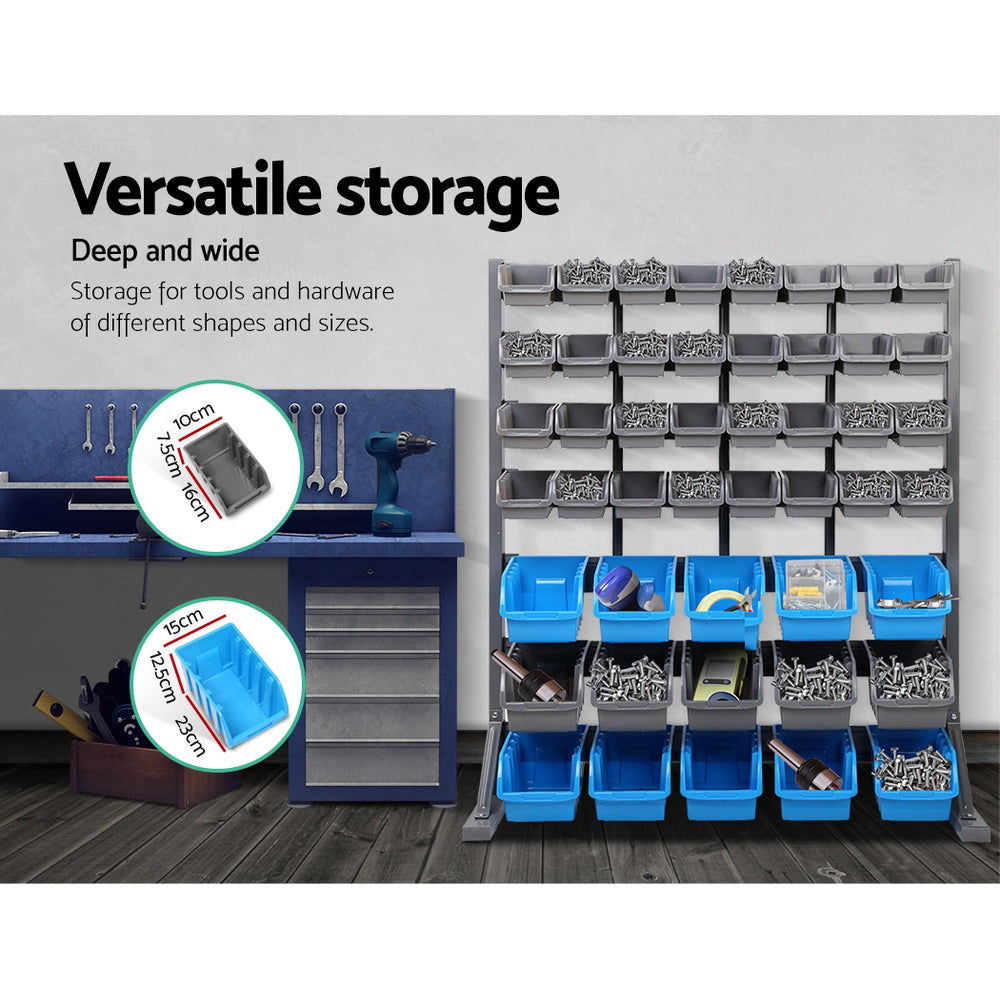 47 bin free standing storage rack in grey and blue view 5