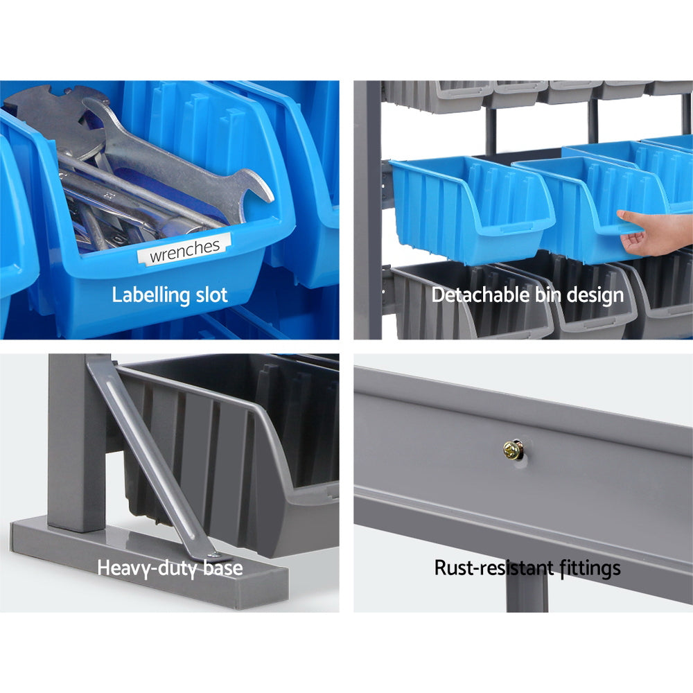 47 bin free standing storage rack in grey and blue view 6