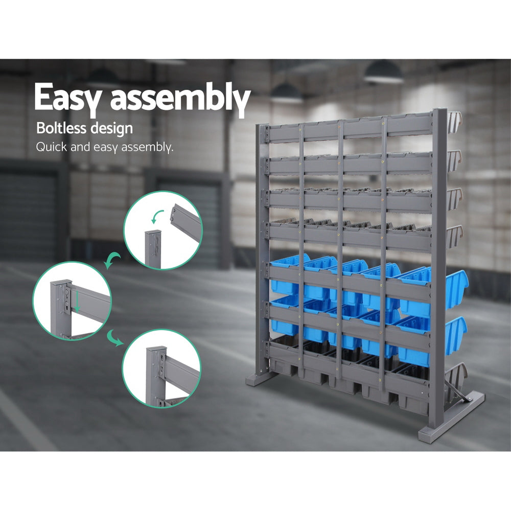 47 bin free standing storage rack in grey and blue view 7