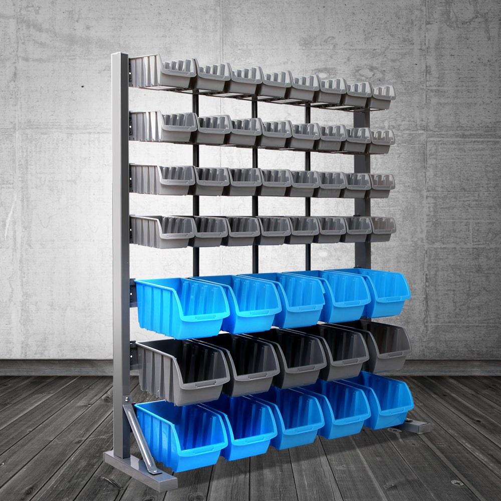 47 bin free standing storage rack in grey and blue view 8