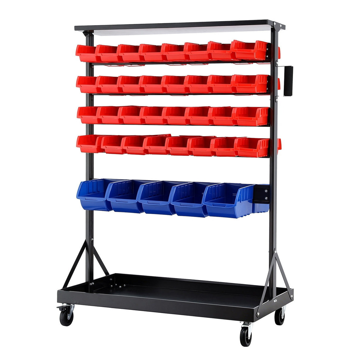 74 Bin Double Sided Mobile Parts Storage Rack front view