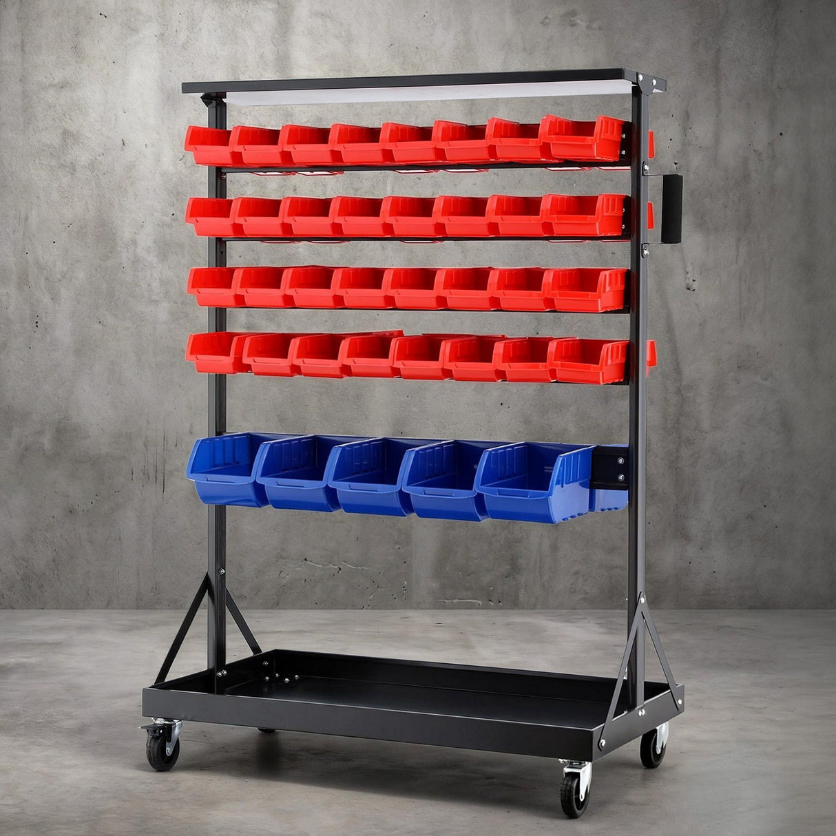 74 Bin Double Sided Mobile Parts Storage Rack 5 Tier Steel