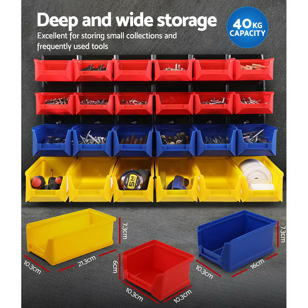 Detachable parts bins for wall mounted storage rack