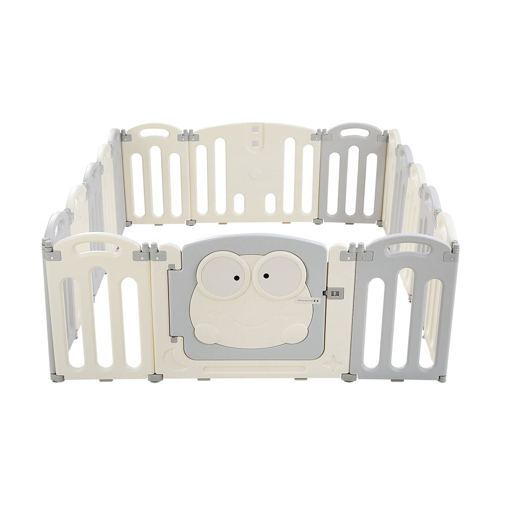 Baby Playpen with 16 Panels and Safety Gate, Grey and White - view 4