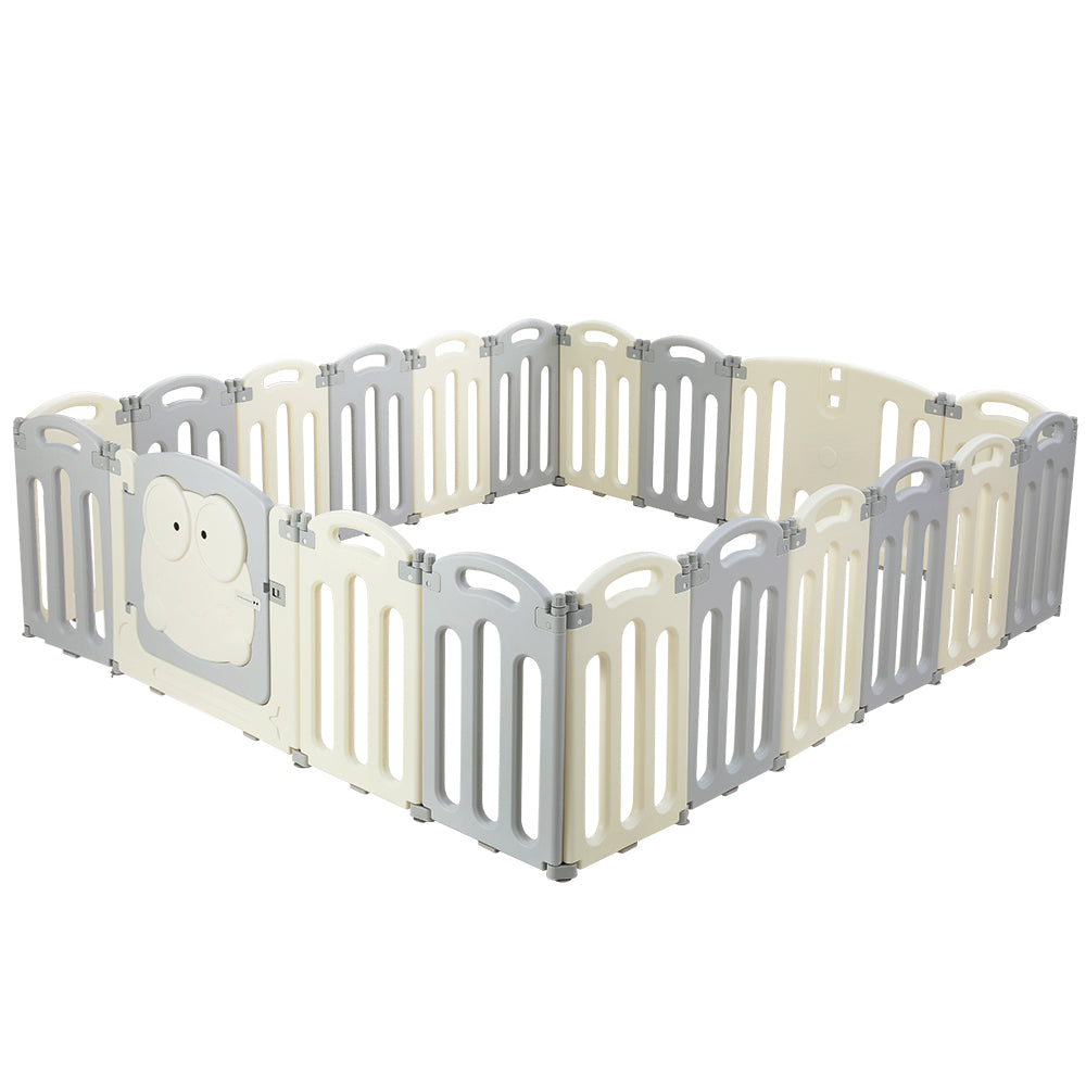 Baby Playpen with 20 Panels and Safety Gate, Grey and White - view 1