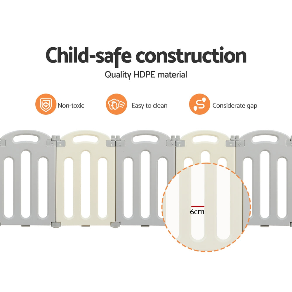Baby Playpen with 20 Panels and Safety Gate, Grey and White - view 6