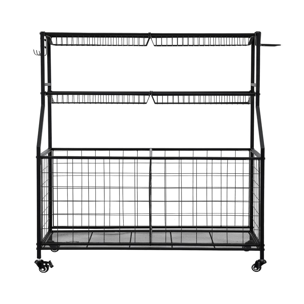 Sports equipment storage trolley with wheels, black