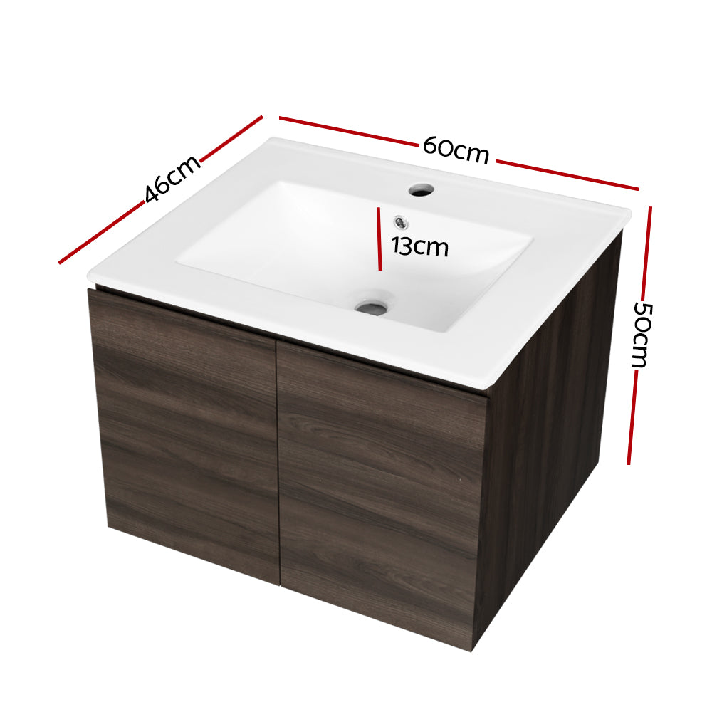 Bordertown 600mm Wall Hung Bathroom Vanity Unit with Basin, Walnut