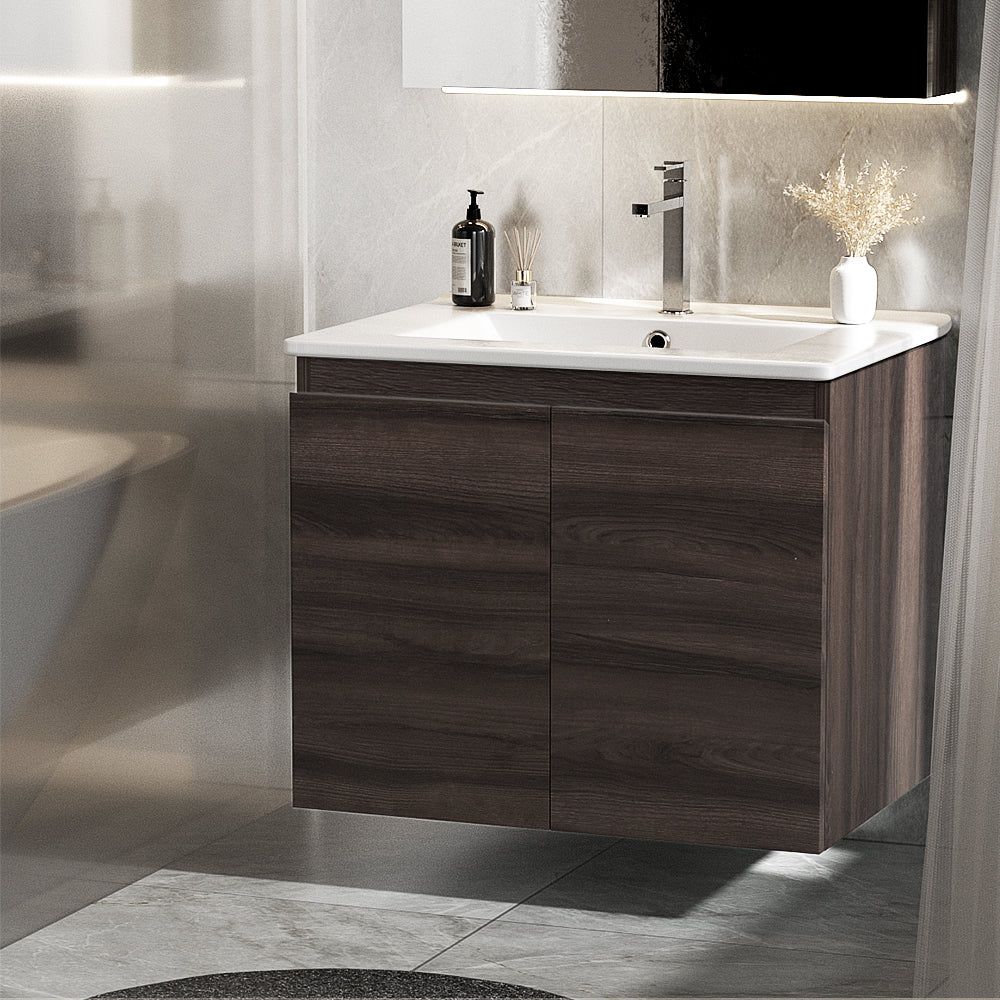 Bordertown 600mm Wall Hung Bathroom Vanity Unit with Basin, Walnut