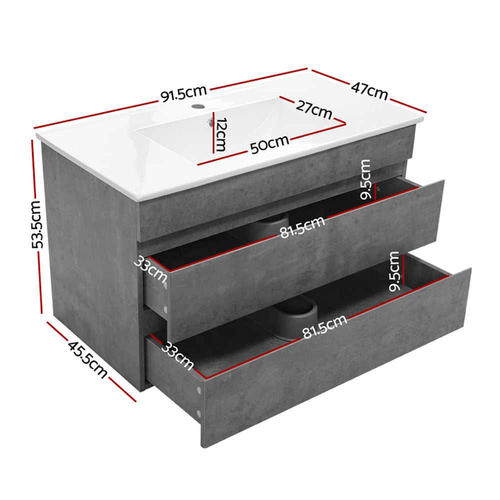 Mount Gambier 915mm wall hung bathroom vanity unit with basin in cement