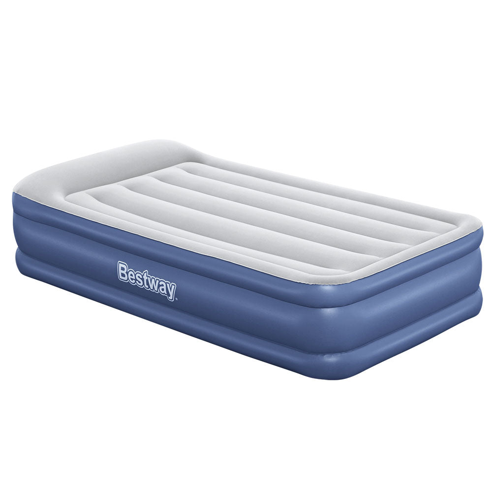 Balfour navy blue flocked single inflatable air mattress with pump