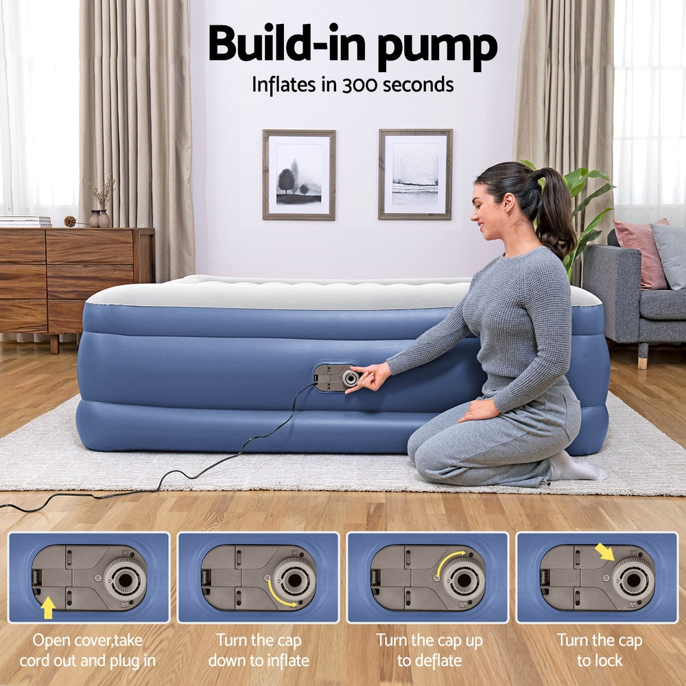 Abraham Air Mattress King, 56cm Inflatable Bed Blue