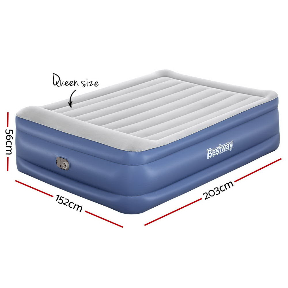 Abraham Air Bed Queen, 56cm Inflatable Mattress Navy with Built In Pump