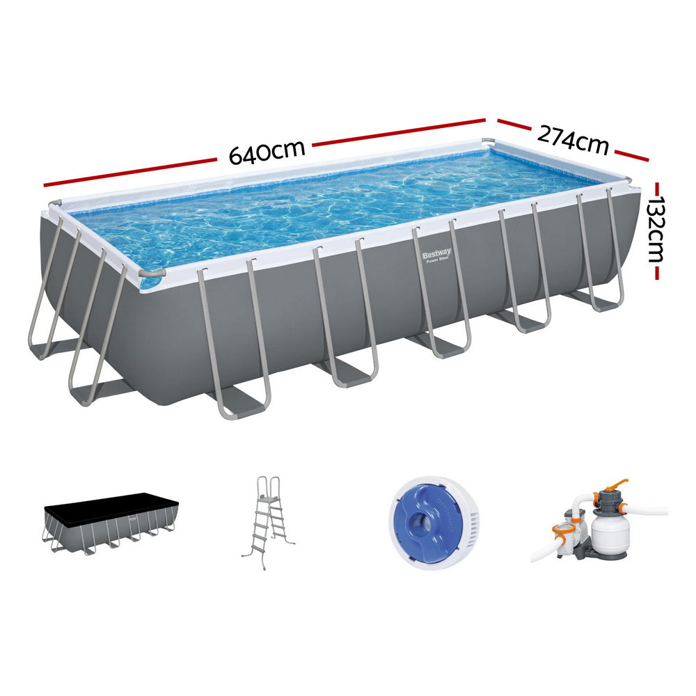 Bombarral Above Ground Steel Frame Pool, 640cm x 274cm x 132cm
