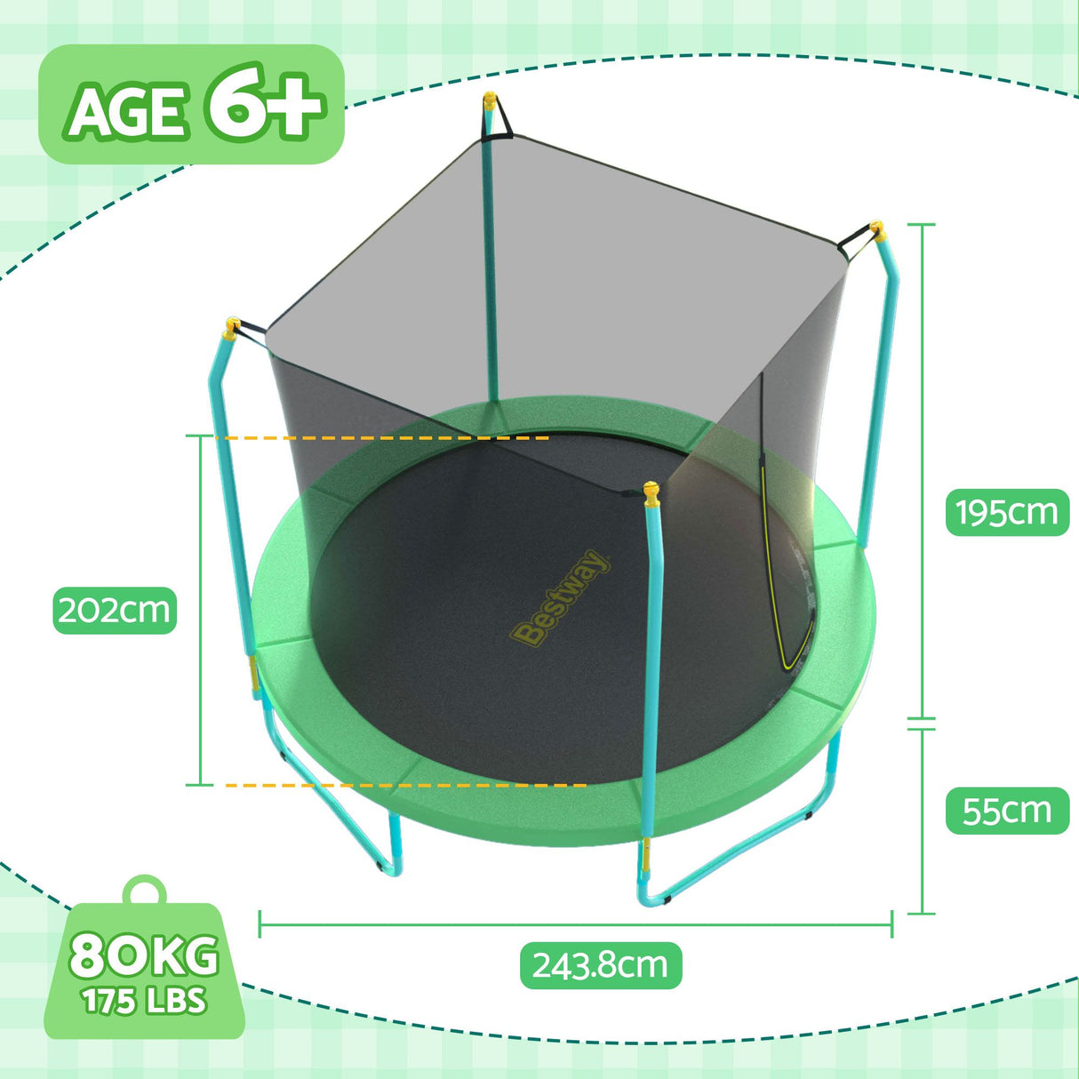 Yeppoon Round Trampoline with Enclosure, 8ft