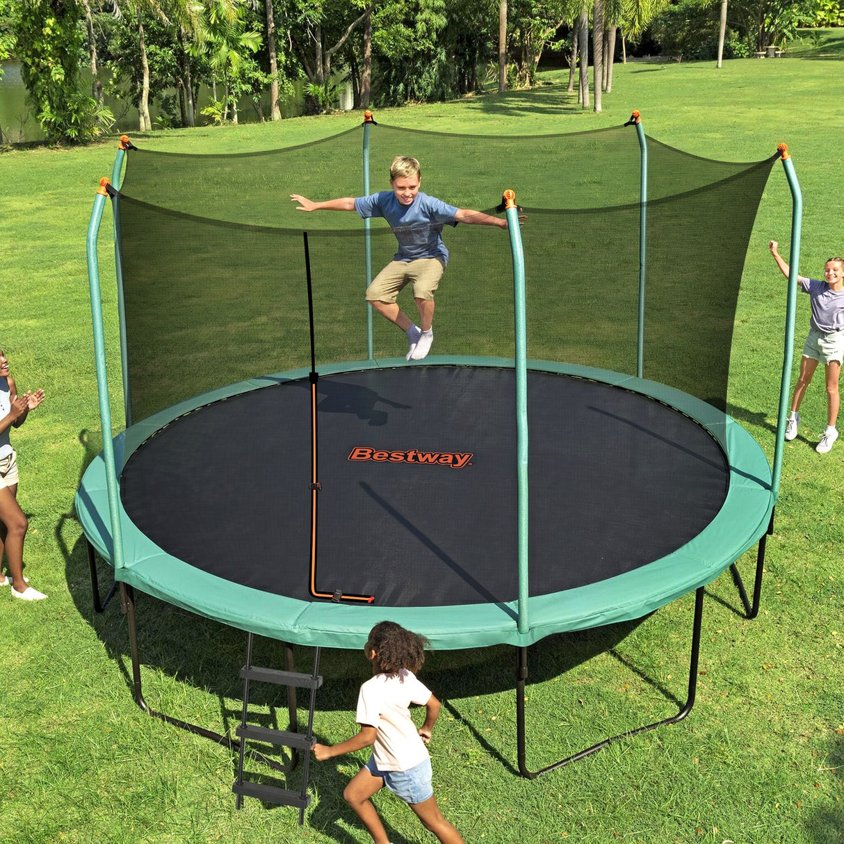 Yeppoon Round Trampoline with Enclosure and Ladder, 14ft