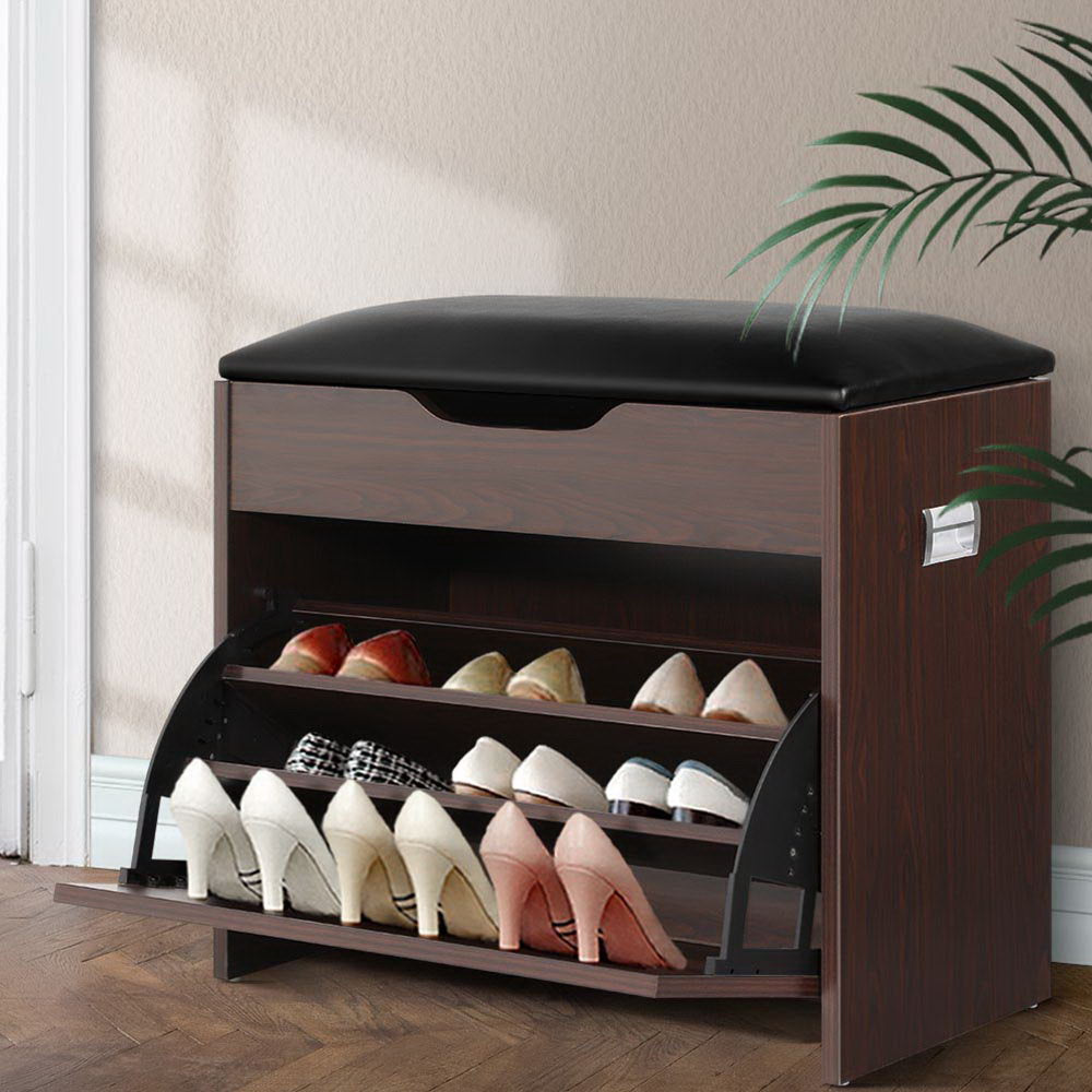 Artiss 3-Tier 15-Pair PU Leather Shoe Storage Bench — White or Walnut — Allure Home Collections
