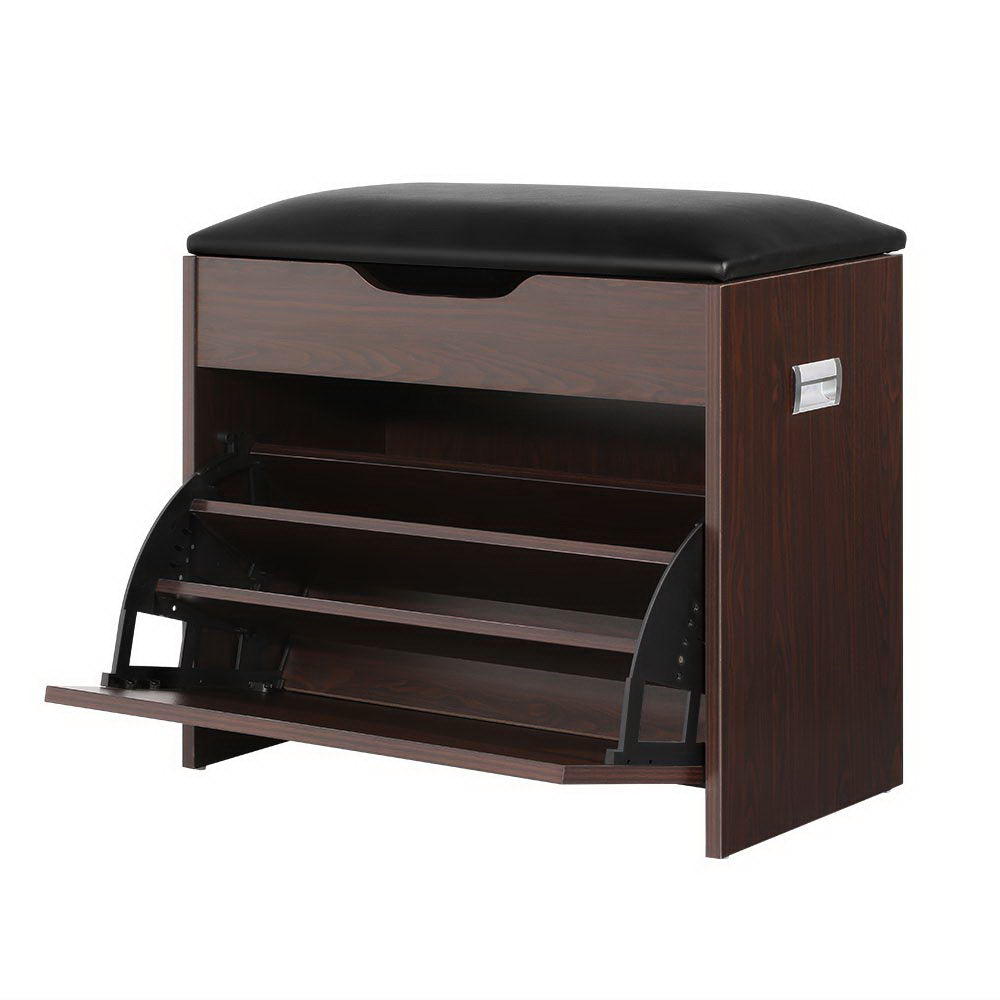 Artiss 3-Tier 15-Pair PU Leather Shoe Storage Bench — White or Walnut — Allure Home Collections