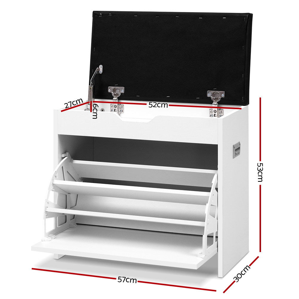 Artiss 3-Tier 15-Pair PU Leather Shoe Storage Bench — White or Walnut — Allure Home Collections