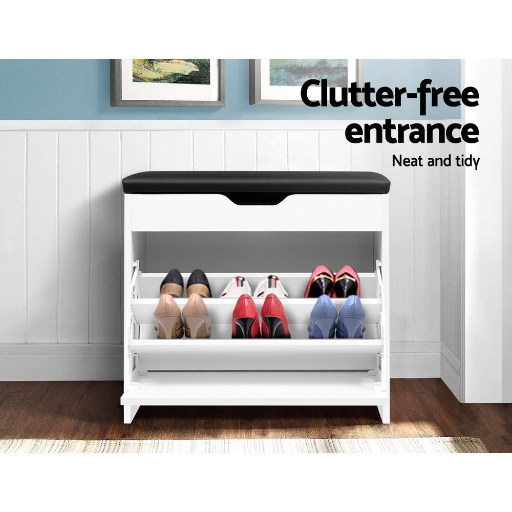 Artiss 3-Tier 15-Pair PU Leather Shoe Storage Bench — White or Walnut — Allure Home Collections