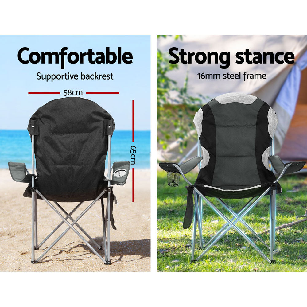 Watarrka Folding Camp Chair with Armrests, Grey 2pcs
