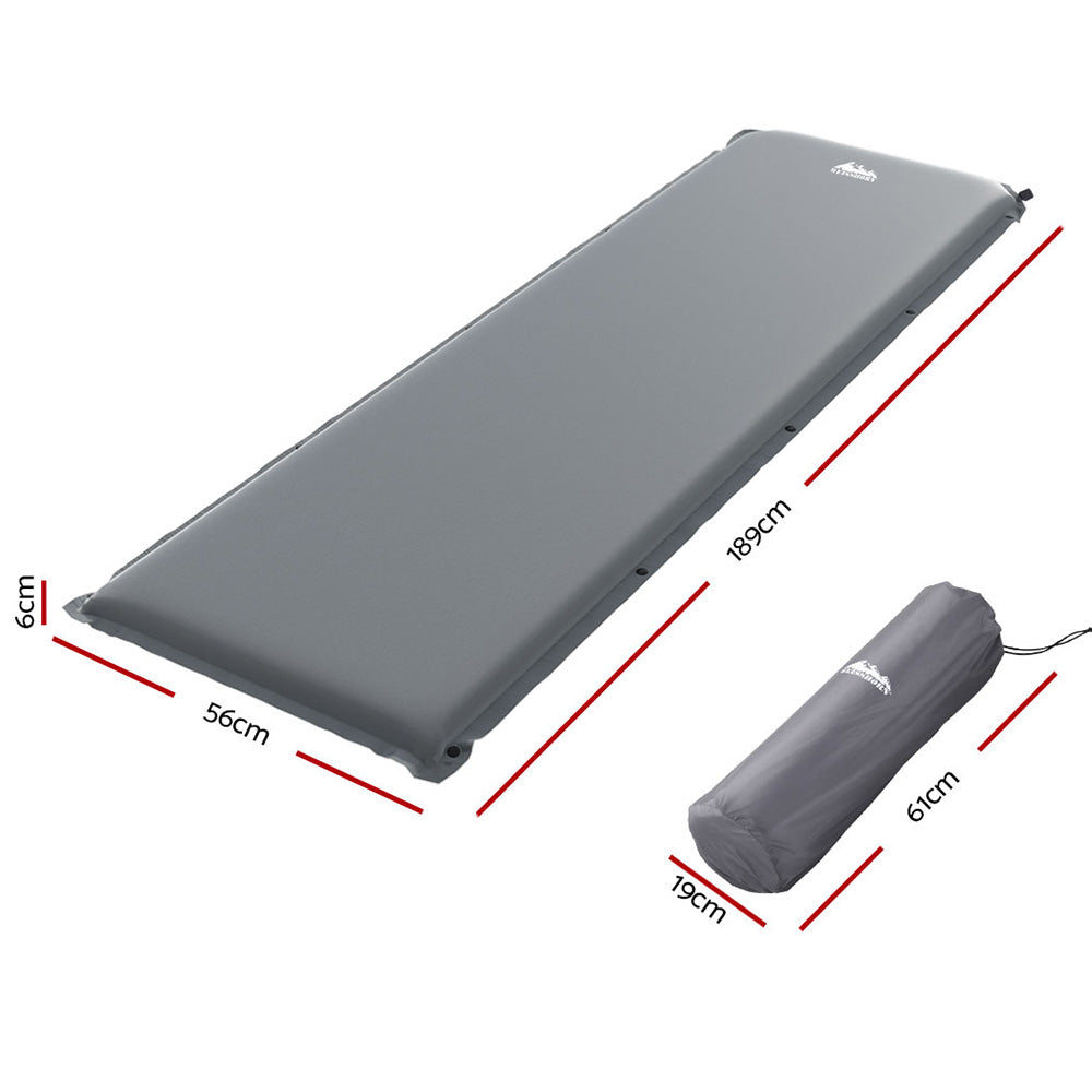 Pyramid Self Inflating Mattress, Single 6cm, Grey