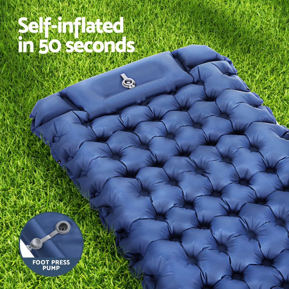 Unwin Self Inflating Mattress, Single 9cm with Pillow and Bag Blue