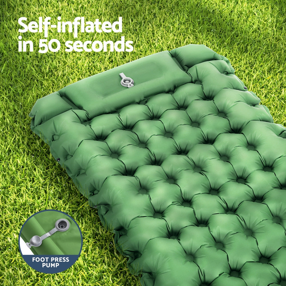 Unwin Self Inflating Mattress, Single 9cm with Pillow Green
