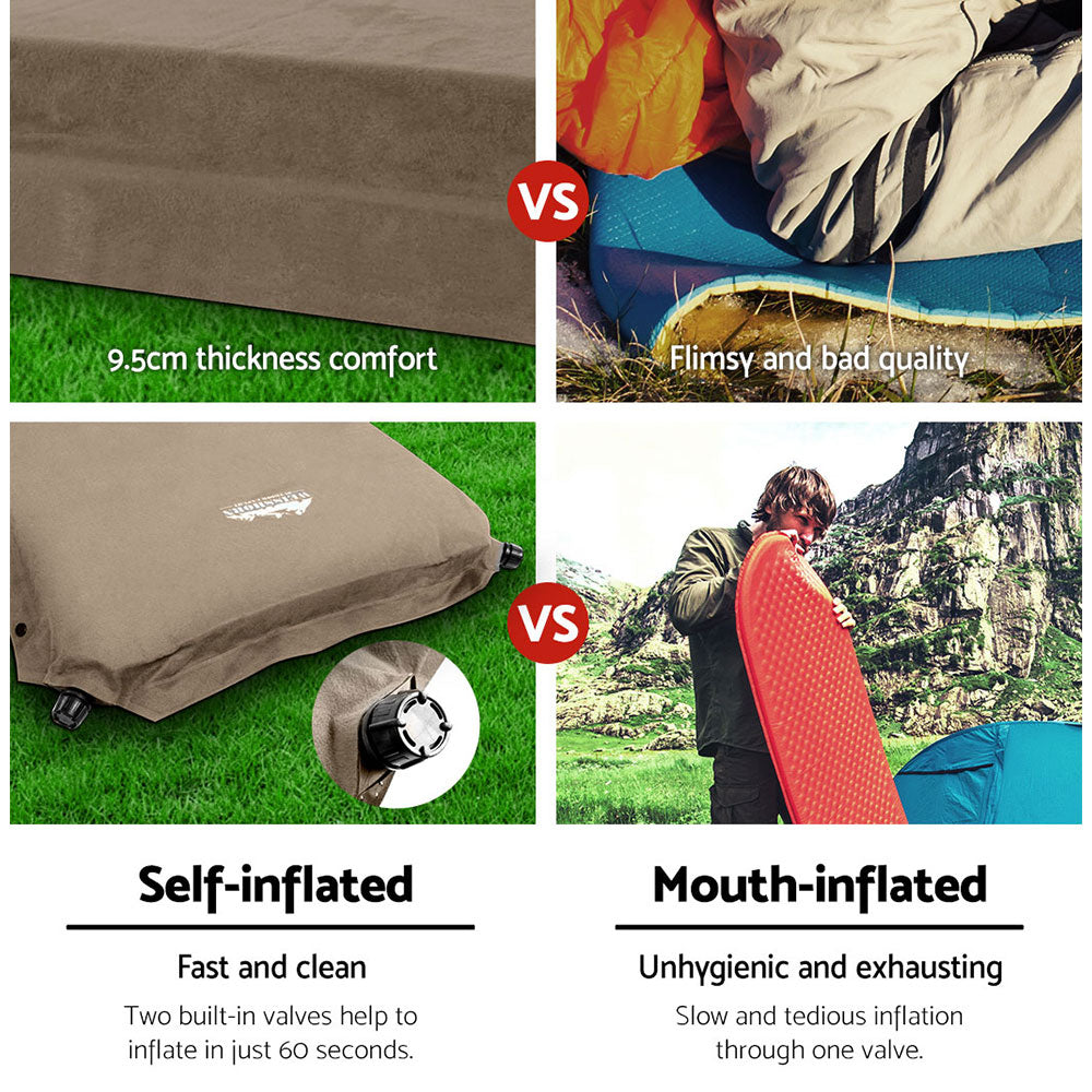 Golden Self Inflating Camping Mattress, Double 2pcs, Coffee