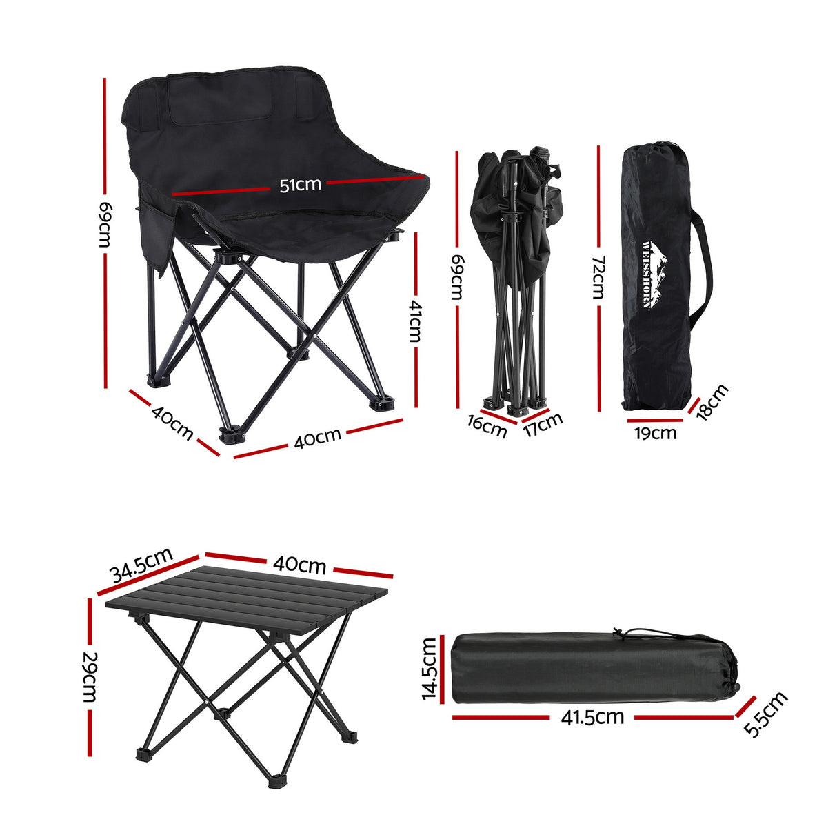 Hermannsburg Folding Camp Table and Chair Set 3pcs, Blue