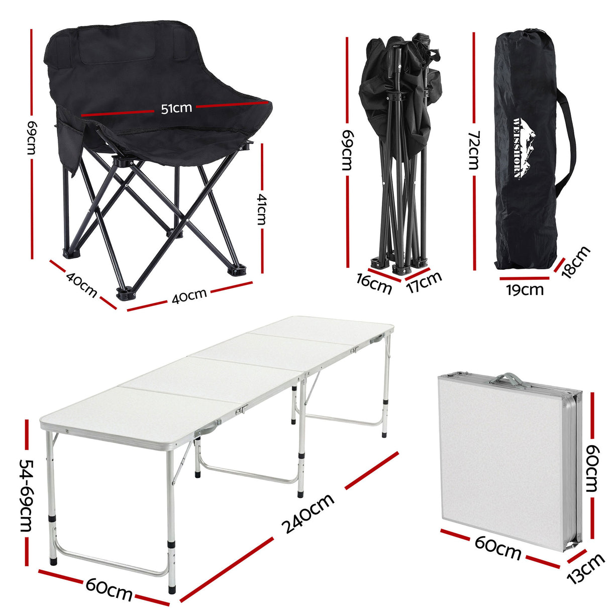 Chambers Folding Camp Table and Chair Set 7pcs
