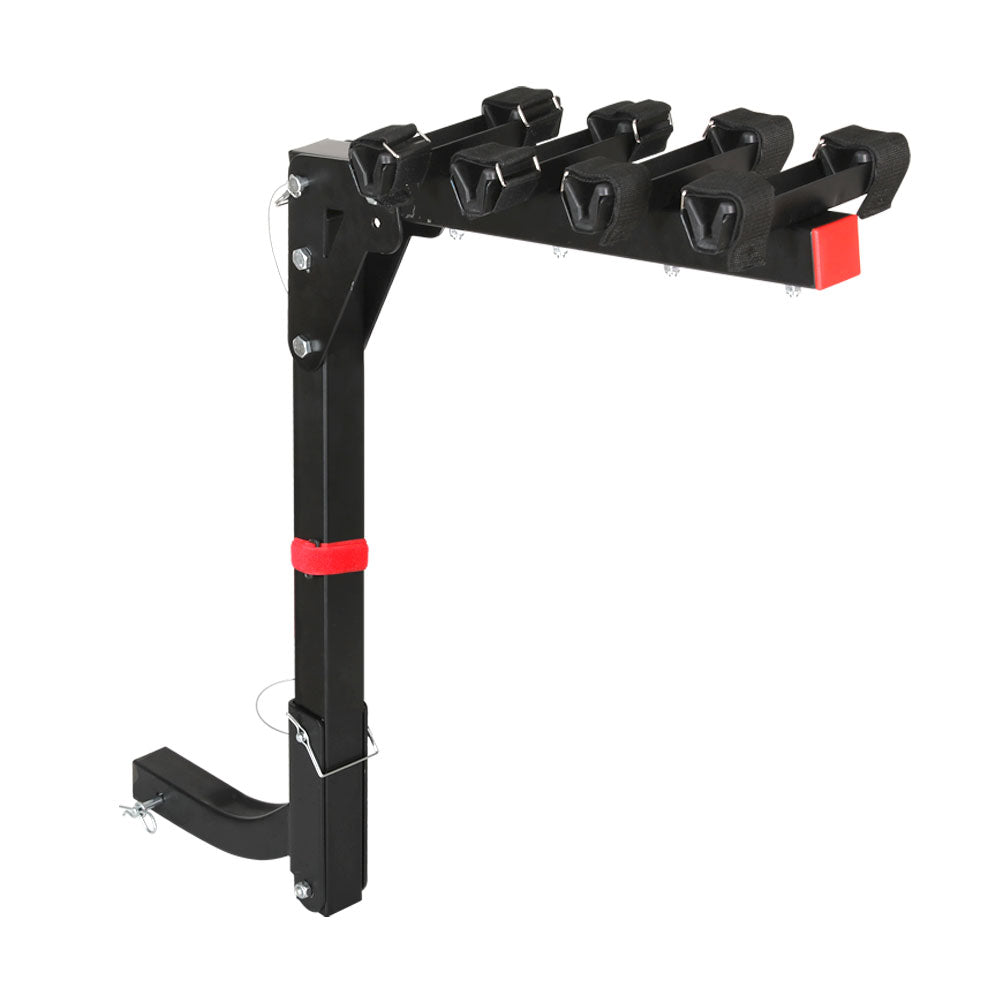 Black foldable four bike hitch carrier rack for cars and SUVs