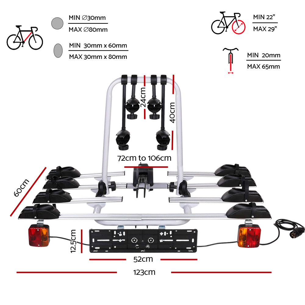 Harelbeke Towbar Bike Carrier Rack, 4 Bike, 60kg, Black and Silver