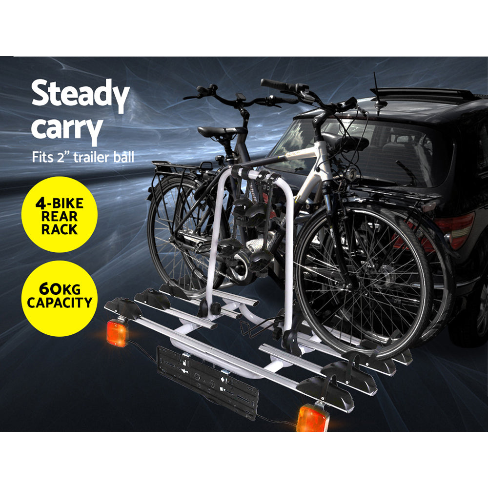 Harelbeke Towbar Bike Carrier Rack, 4 Bike, 60kg, Black and Silver