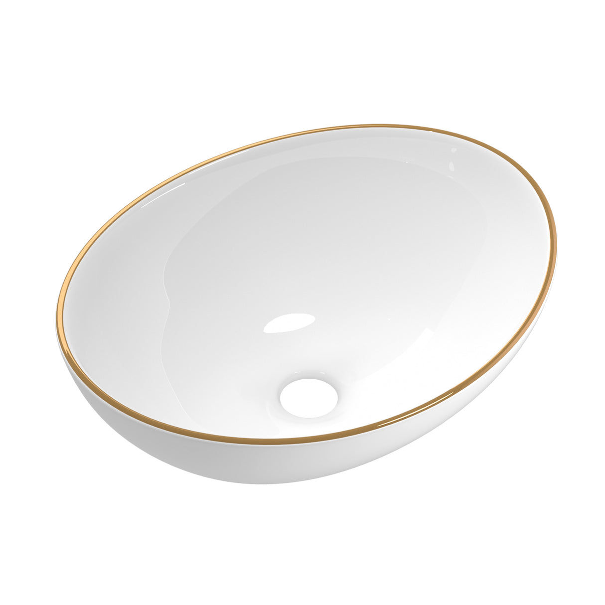 Round above counter ceramic basin in white with gold line detail, 41x34cm