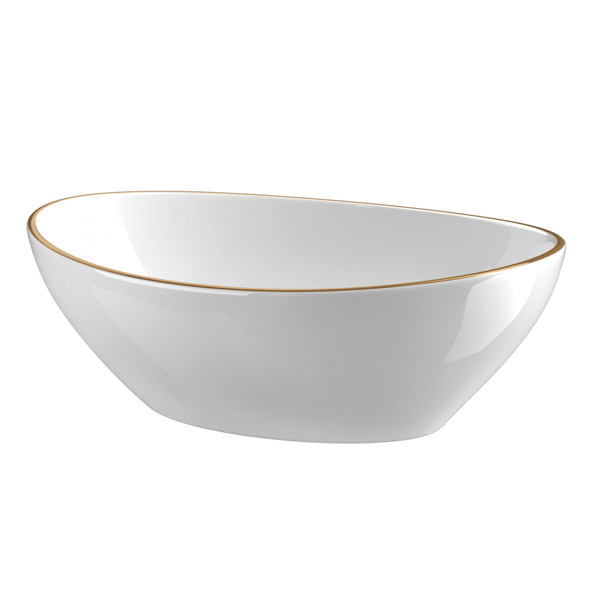White ceramic round basin with gold line detail, side profile