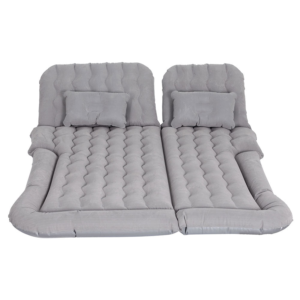 Grey inflatable SUV back seat car mattress with pillows