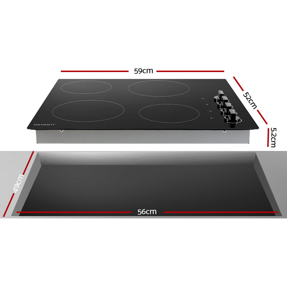 Cooking zone markings on the black ceramic glass surface