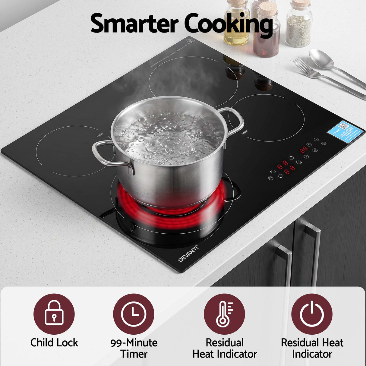 Cookware sitting on the ceramic cooktop during cooking