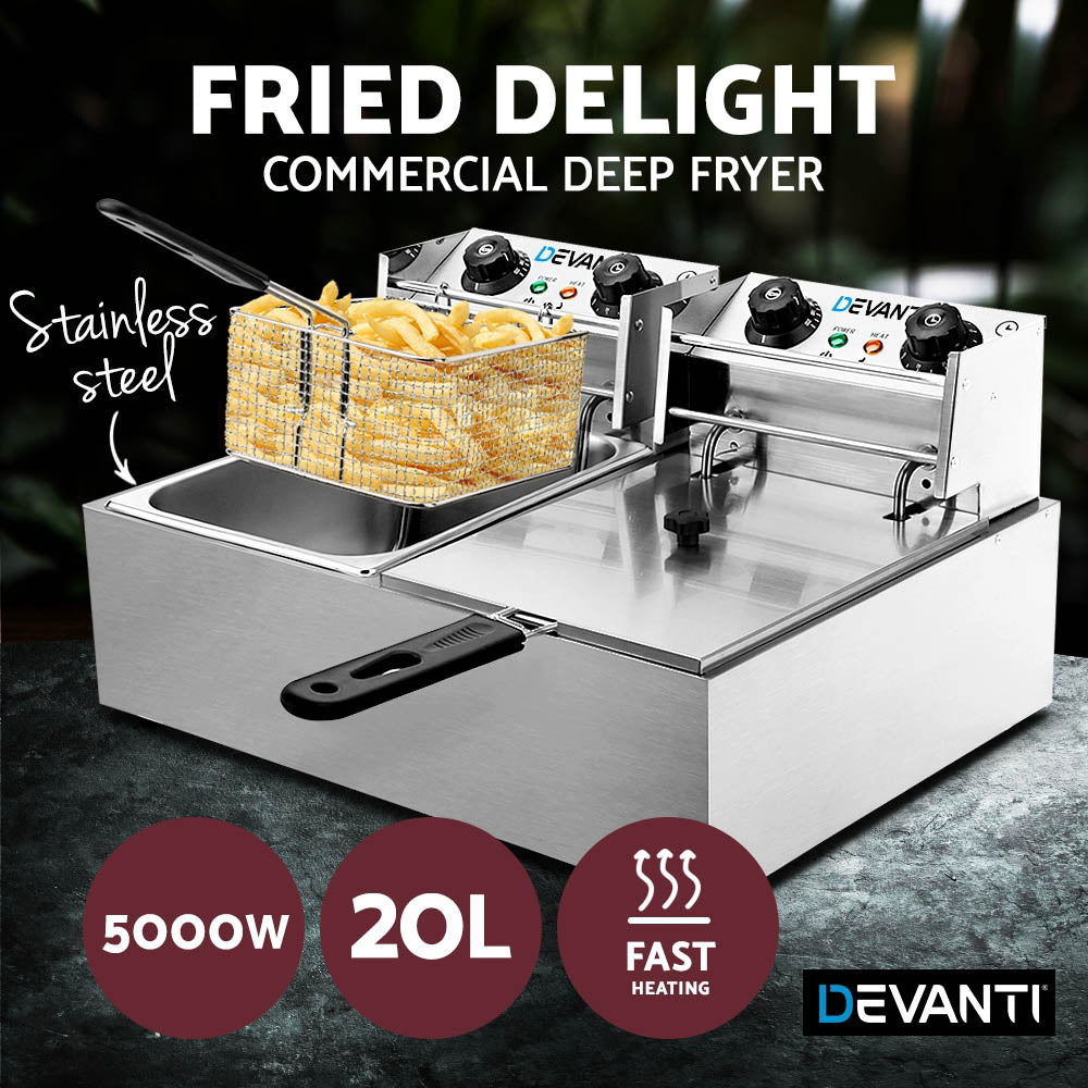 Control panel with separate temperature and timer dials for each fryer tank