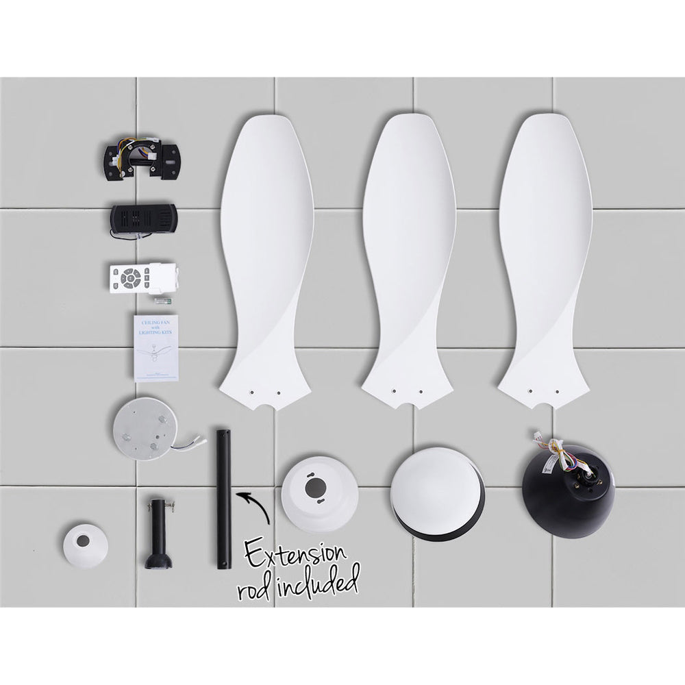 Side profile of the white ceiling fan with extension rod fitted