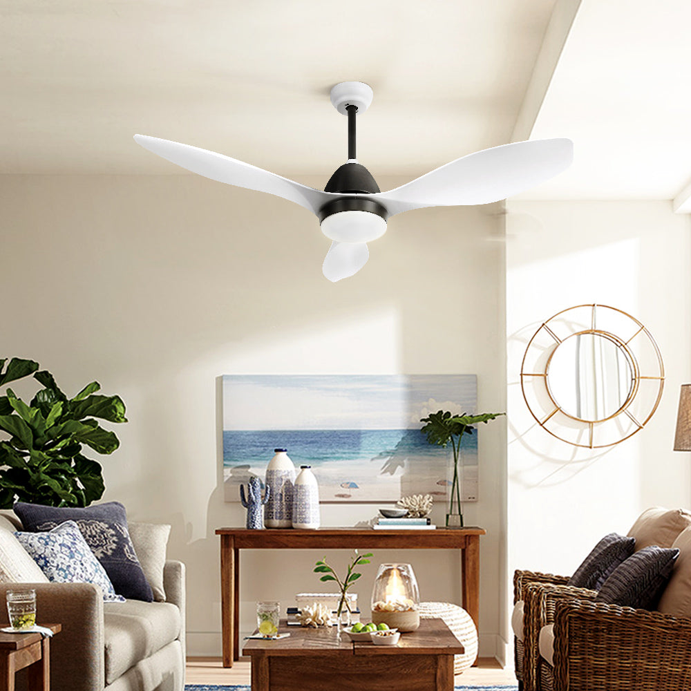 White 122 cm three blade ceiling fan with DC motor and LED light