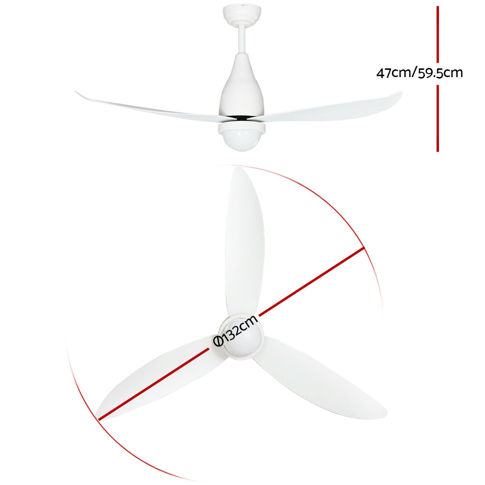 Underside of the white ceiling fan showing LED light panel