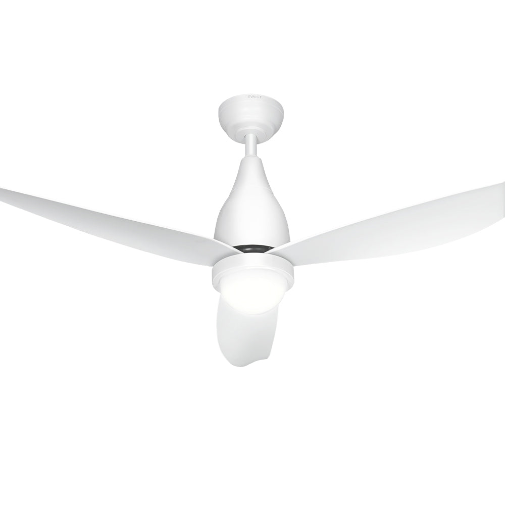 White ceiling fan installed in a living room ceiling