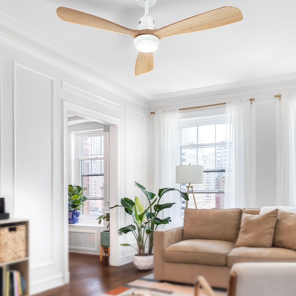 Devanti 52-Inch AC Motor Ceiling Fan with LED Light and Remote — Light Wood — Allure Home Collections