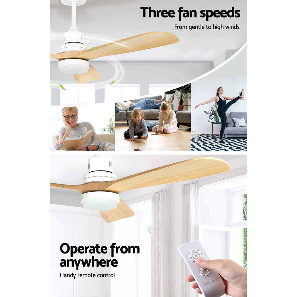 Devanti 52-Inch AC Motor Ceiling Fan with LED Light and Remote — Light Wood — Allure Home Collections