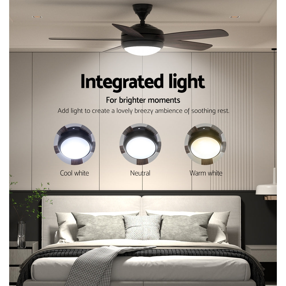 Ceiling fan LED light shown in three colour settings